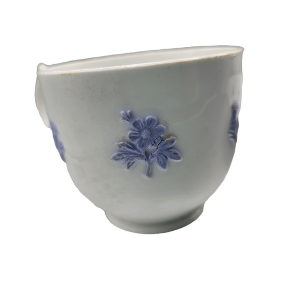 ANTIQUE Chelsea Blue Porcelain Bone Cup Saucer Adderley Embossed Leaf Raised - Picture 5 of 6